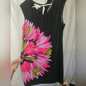 London Times Black Floral Sheath Dress Pink Flower Print Size 16